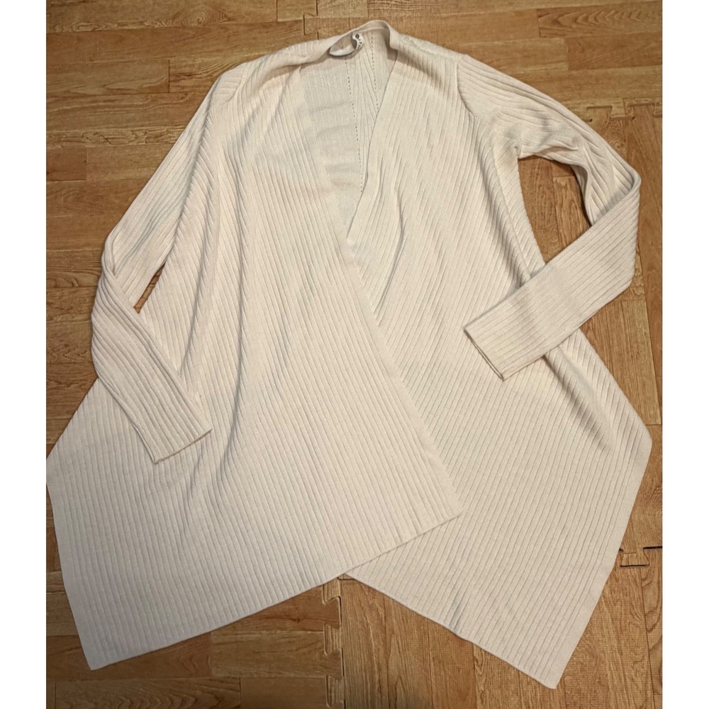 Athleta XXS Cream Ribbed Merino Wool Blend Open Front Asymmetrical Cardigan Wrap
